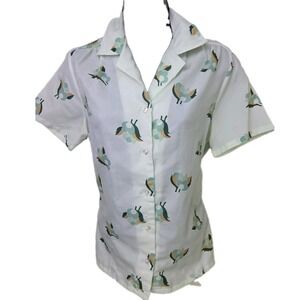 Vintage 70s Button Up Blouse Floral Groovy Disco Boho Satin USA Size 12 Caribou
